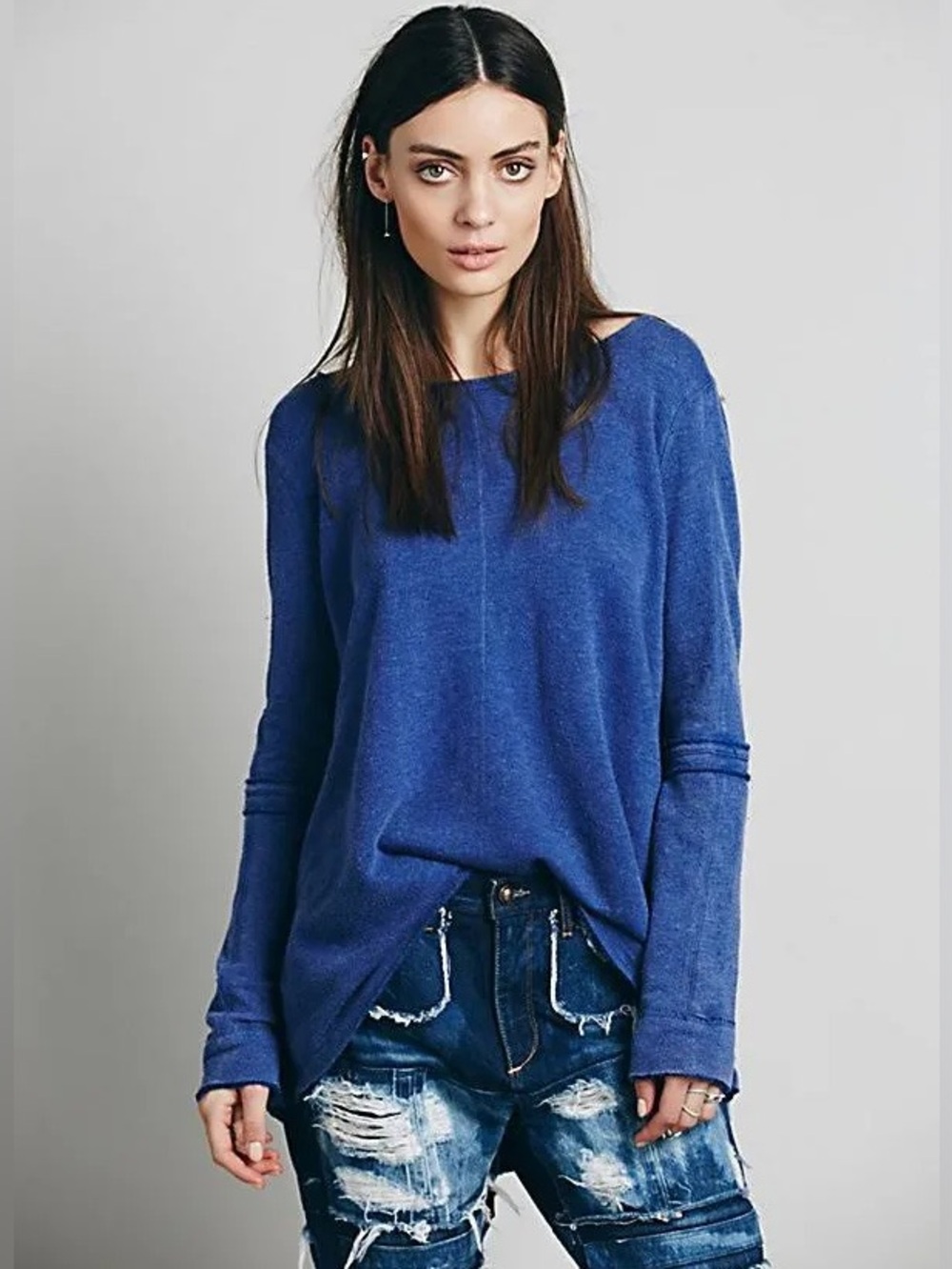 Free People | Royal Blue Relaxed Long-Sleeve Pullover